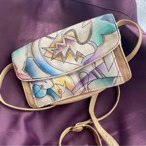 1980s Vintage leather Sam Sam crossbody bag with geometric design, soft leather